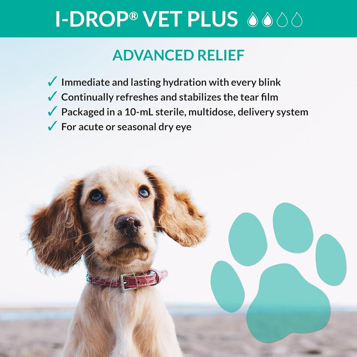 VET PLUS: Dog Eye Drops for Pets | Lubricate Acute/Seasonal Dry Eyes | Superior Comfort | Long-Lasting Relief | Fewer Application Needed, 0.25% Hyaluronan | Multi Dose Bottle | One Bottle 10 Ml