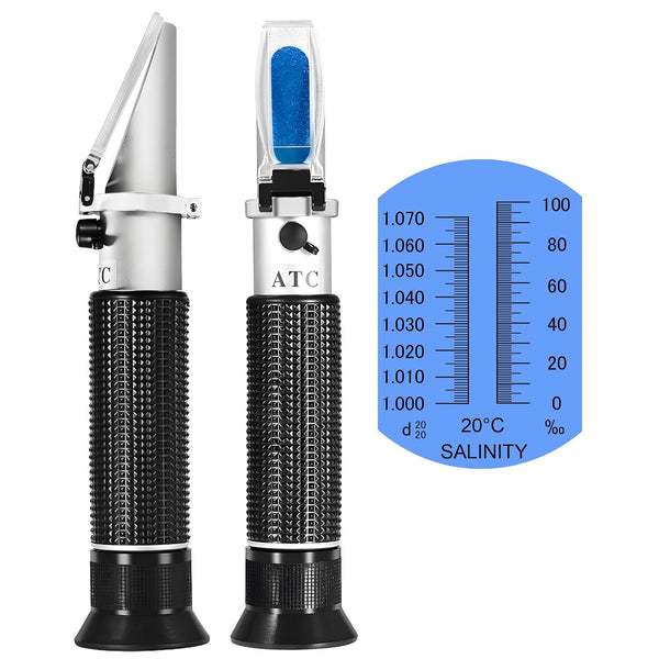 Seawater Salinity Refractometer, Automatic Temperature Compensation Sea Water Salinity Measurer for Aquarium, Hydrometer, 0-100Ppt & 1.000-1.070 Salinity Specific Gravity