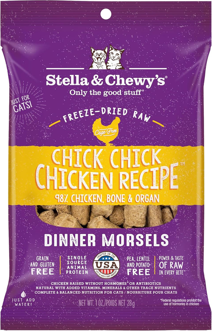 Freeze-Dried Raw Cat Dinner Morsels - Premium Chicken Recipe with 98% Cage-Free Meat & Organs - Natural Grain-Free Cat & Kitten Food - Made in USA - 3.5 Oz