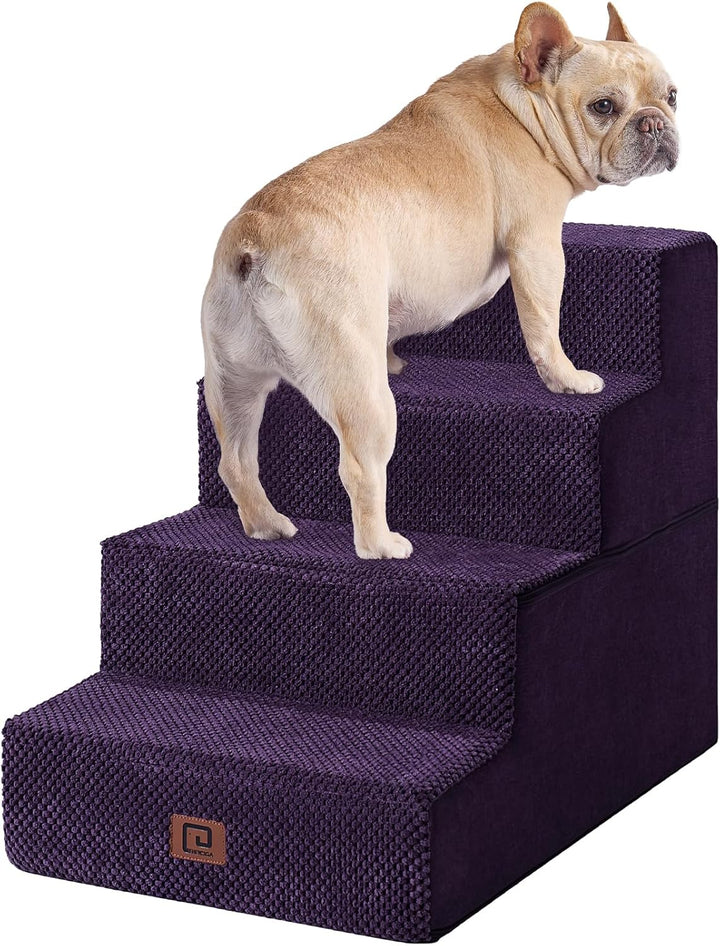 Dog Stairs for Bed 18" H, 4-Step Dog Steps for High Bed, Pet Steps for Small Dogs and Cats, Non-Slip Balanced Pet Ramp Indoor, Grey