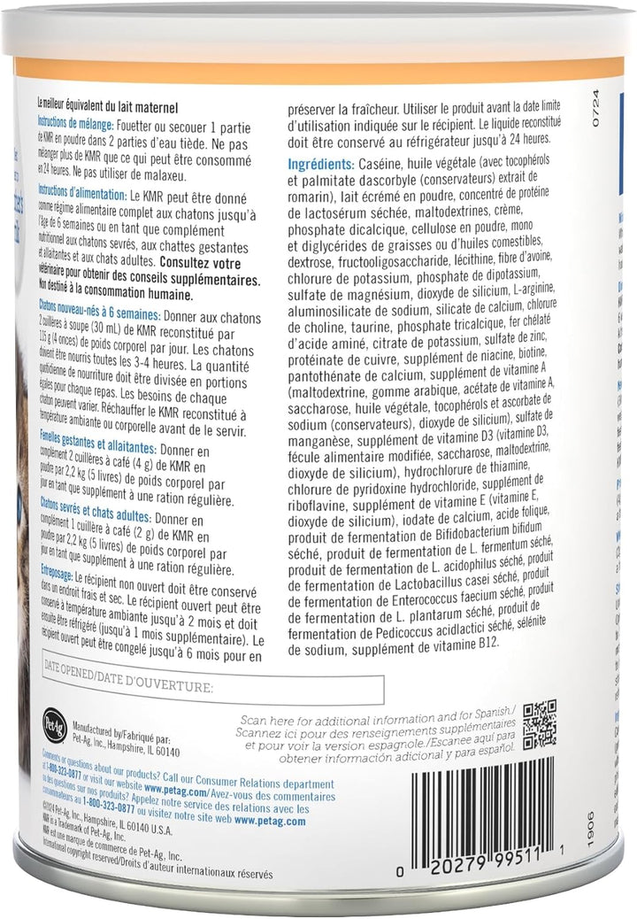 KMR Kitten Milk Replacer Powder - 12 Oz - Powdered Kitten Formula with Prebiotics, Probiotics & Vitamins for Kittens Newborn to Six Weeks Old - Easy to Digest
