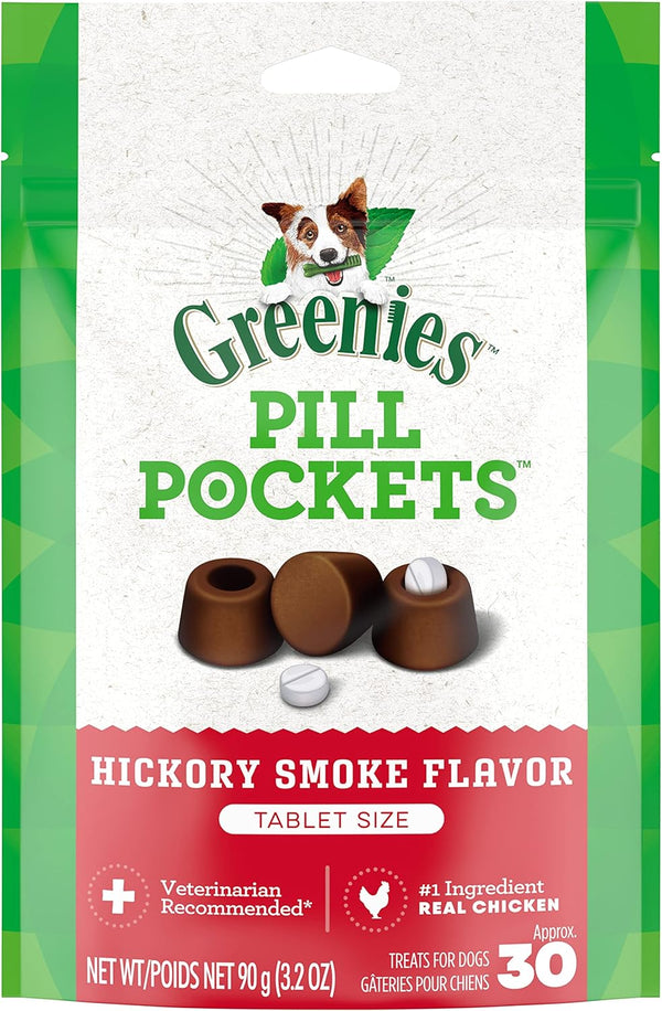 Pill Pockets for Dogs Small Size, Soft Dog Treats, Hickory Smoke Flavor, 3.2 Oz. Pouch (30 Treats)