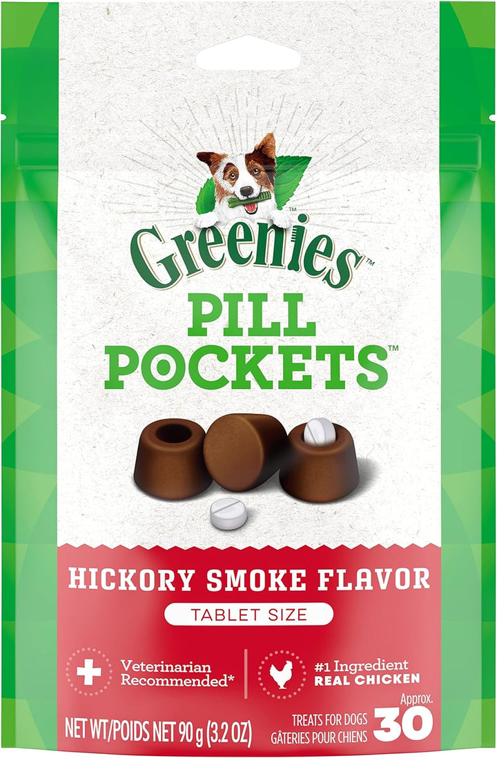 Pill Pockets for Dogs Small Size, Soft Dog Treats, Hickory Smoke Flavor, 3.2 Oz. Pouch (30 Treats)