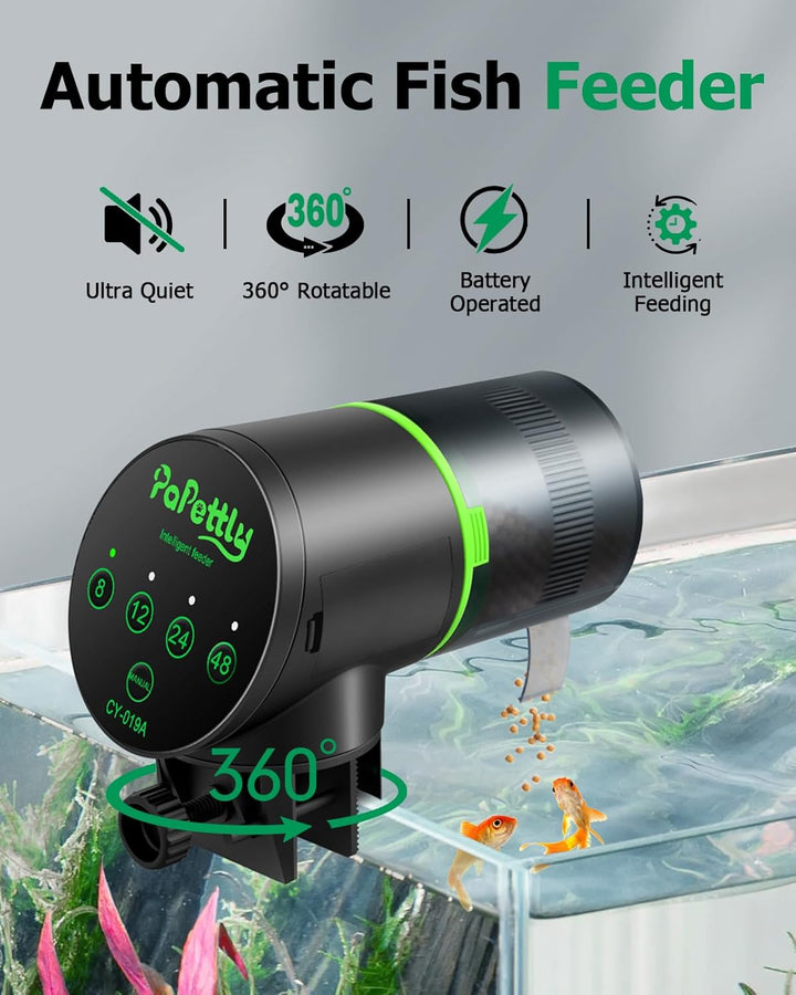 Automatic Fish Feeder for Aquarium, Auto Fish Food Dispenser with Timer and Feeding Ring, Moisture-Proof, Smart Fish Tank Vacation Feeder with 2 AAA Batteries