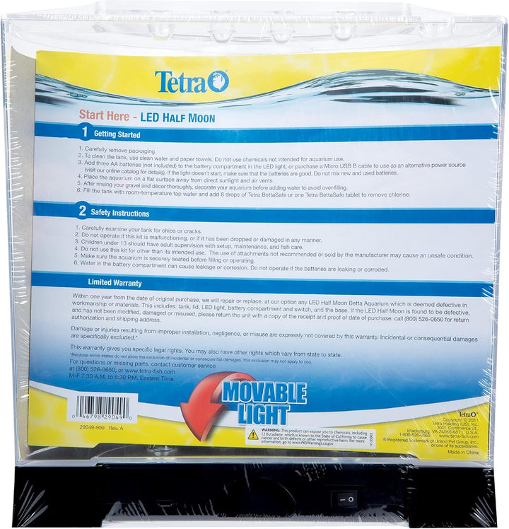 1 Gallon Half Moon Small Fish Tank W/ Movable LED Light, for Betta & Gold Fish, Aquarium