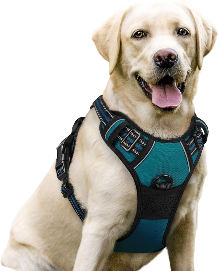 Dog Harness No Pull with 2 Leash Clips, Adjustable Soft Padded, Reflective Oxford No Choke Pet Vest with Easy Control Handle for Large Dogs, Black, L