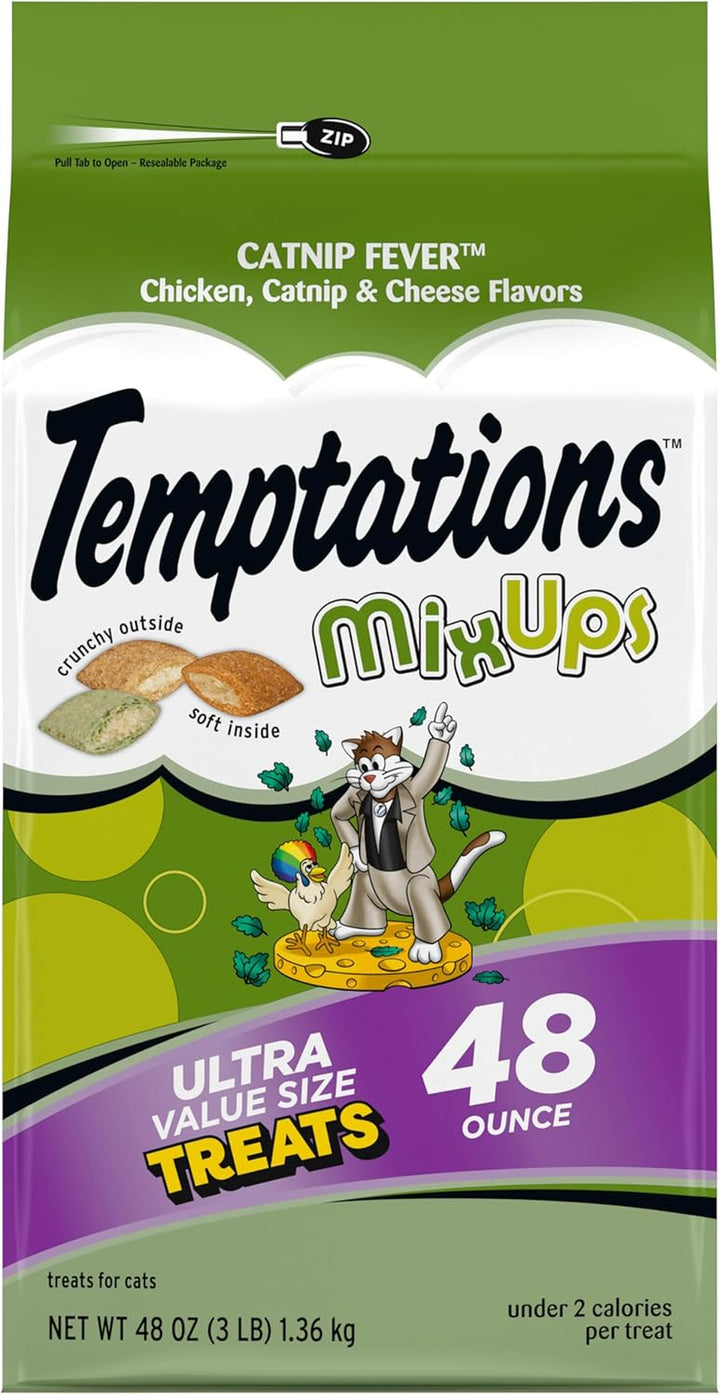 Mixups Catnip Fever Flavor Crunchy and Soft Cat Treats, 30 Oz. Tub