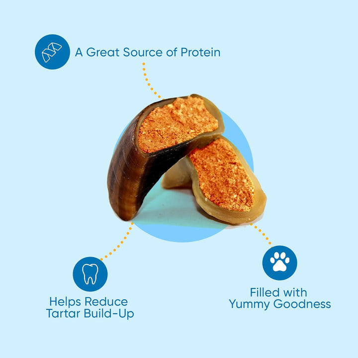 Filled Cow Hooves for Dogs – Delicious Peanut Butter, Cheese, Beef, Bacon Flavor Dog Treats (10 Count), Long-Lasting Dog Chews, Stuffed Hooves for All Breeds, Grass-Fed Brazilian Cattle