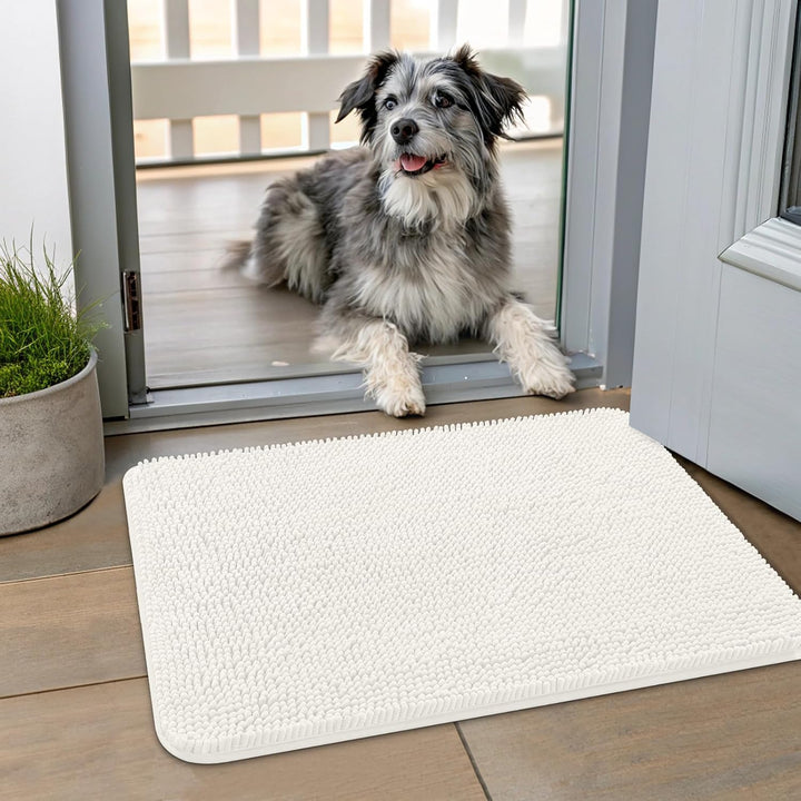 Dog Door Mat for Muddy Paws 30X20, Absorbs Moisture and Dirt Doormat, Non-Slip Washable Quick Dry Chenille Front Door Mat Indoor Entrance, Entryway Carpet for inside Floor, Grey