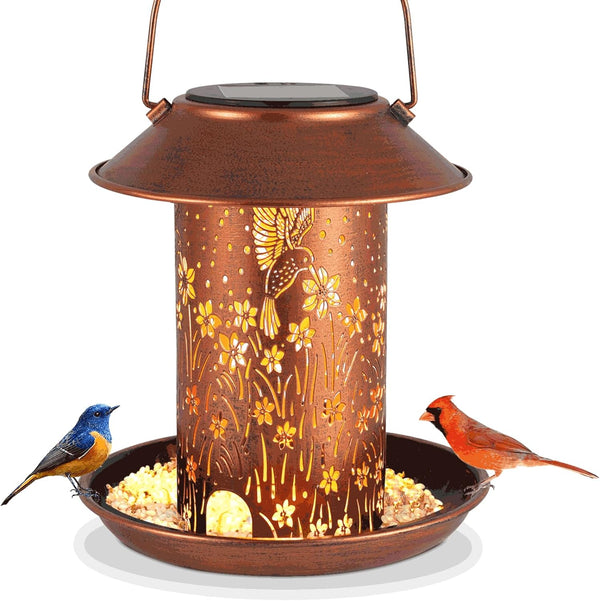 Bird Feeders for Outdoors Hummingbird Solar Lanterns Outdoor Waterproof Hanging Garden Decor Birthdays for Women Mom Metal Solar Decoration outside for Yard, Patio, Lawn
