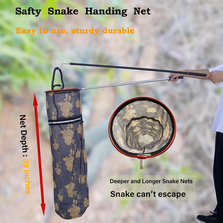Snake Catcher Net, Rattlesnake Grabber Handling Tool Large Reptile Closure Net, Snake Traps Telescopic Pole Stick, Rattle Snake Moving and Catching Picker with a Handle Extendable from 26'' to 45‘’