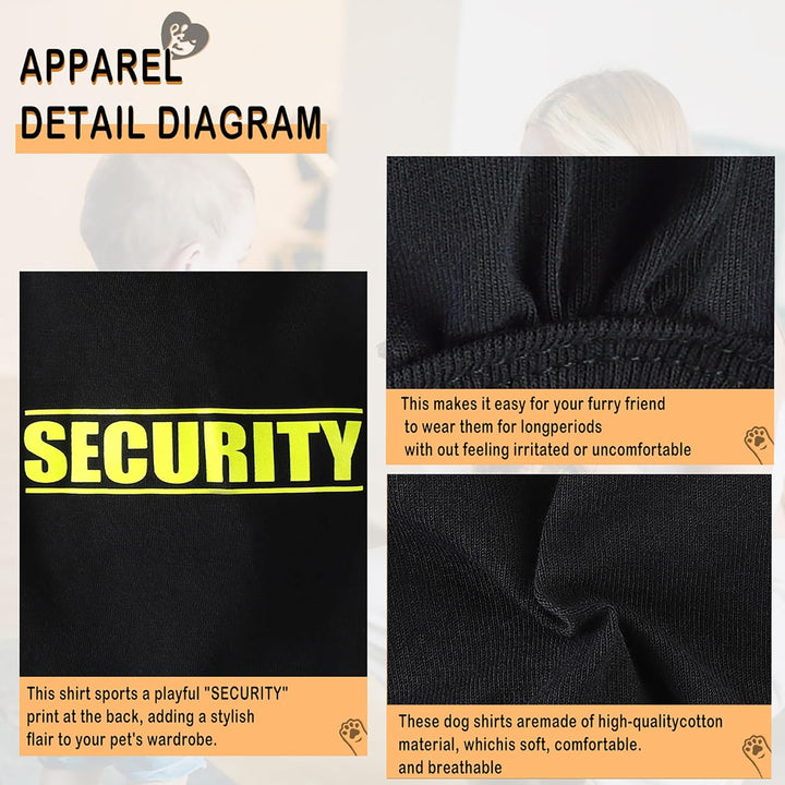 Discover Cozy Cotton Canine Wear: Soft, Lightweight, and Breathable Dog Shirt Vest with Eye-Catching Graphics(Security), Keeping Your Furry Friend Warm and Comfy! Black M