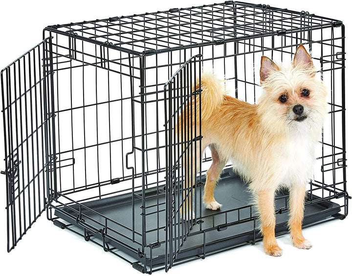 Double Door Folding Metal 30-Inch Dog Crate, Enhanced Security, Includes Leak-Proof Pan & Divider Panel, for Medium-Sized Breeds