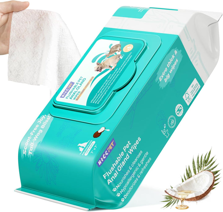 Wipes for Dogs & Cats, Vet Recommended Cleansing Deodorizing & Soothing Allergy Infections Anal Gland Wipes with Coconut Oil, Dog Wipes for Cleaning Butt Paw, Remove Small Animal Coat Stain