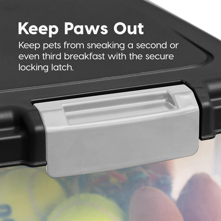 IRIS USA Dog Food Storage Container, 30 Lbs & 11 Lbs Combo, Cat Food Storage Container, Dog Treat Container, Airtight, Stackable, 2-Cup Scoop, Wheels, Easy Mobility, Black