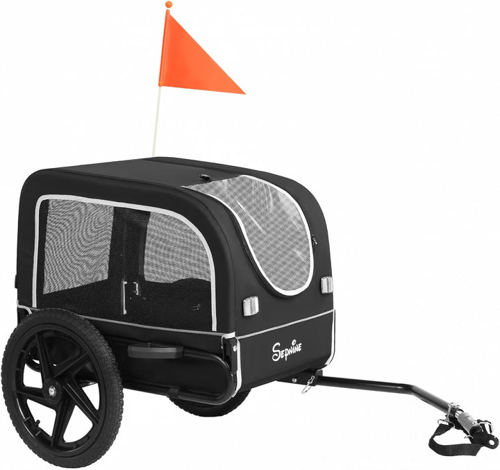 Dog Bike Trailer, Dog Cart for Bicycle, Suitable for Small and Medium Pets, Easy Folding Cart Frame, Quick Release Wheel, Non-Slip Floor, Internal Leash, 66LBS Grey