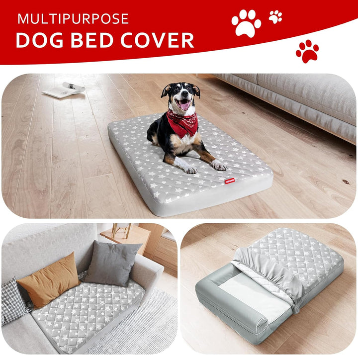 Waterproof Dog Bed Covers Replacement Washable Pet Hair Easy to Remove, Noiseless Quilted Puppy Pet Bed Cover Lovely Grey Star Print 27X36 Inches, for Dog/Cat, Cover Only