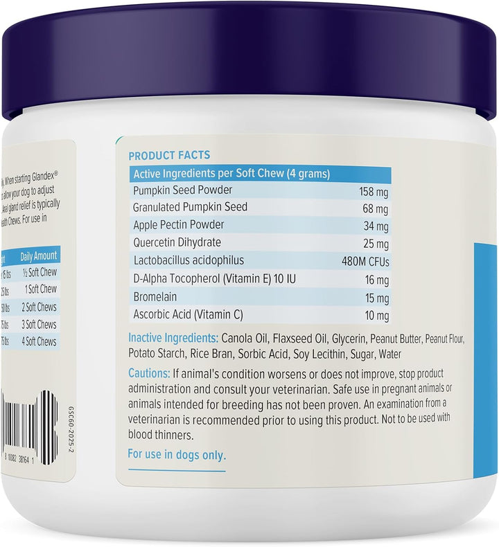 Glandex Anal Gland Soft Chew Treats with Pumpkin for Dogs Digestive Enzymes, Probiotics Fiber Supplement for Dogs Boot the Scoot (Peanut Butter Chews, 60 Count)