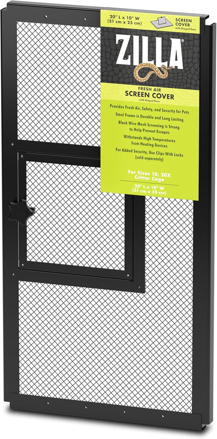 Pet Reptile Terrarium Fresh Air Screen Cover with Hinged Door 20" X 10"