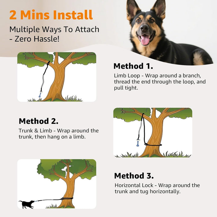 Outdoor Bungee Tug Toy, Dog Toy Hanging from Tree for Small to Large Dogs, Interactive Exercise Play Cord & Tether with Chew Rope Toy (Tree Stump Tug of War-Black)