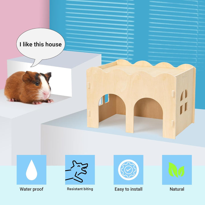 Guinea Pig House Natural Wooden Chew Proof Hideaway Hut for Guinea Pig and Other Small Pets
