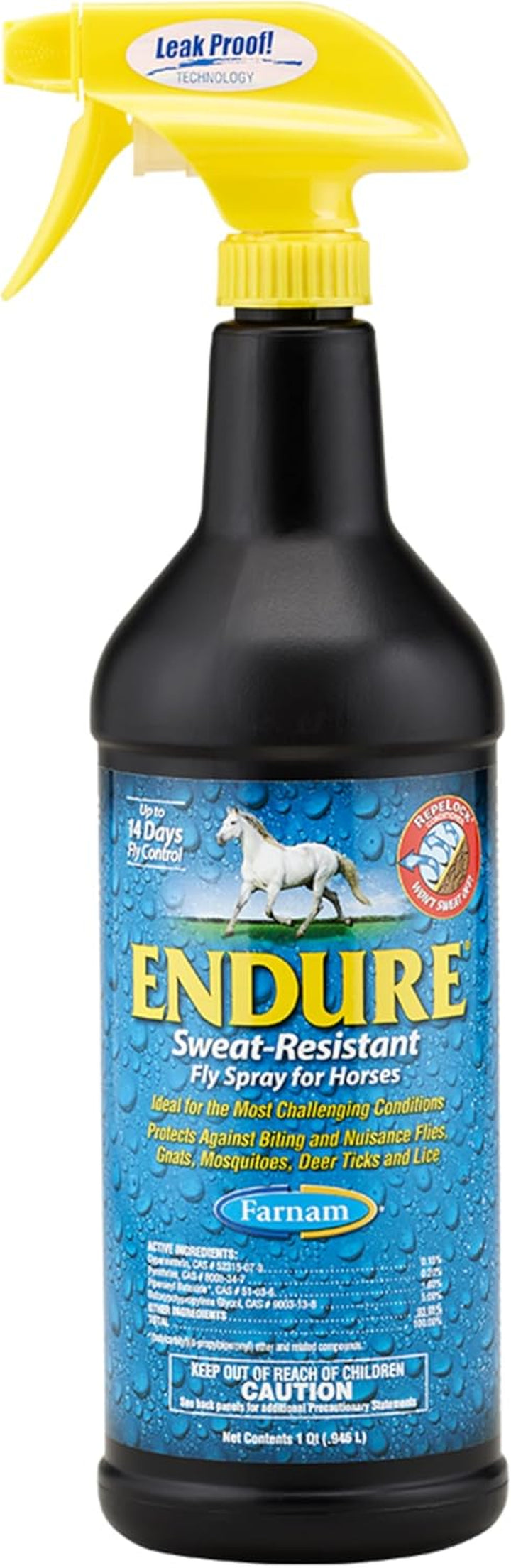 Endure Sweat-Resistant Fly Spray for Horses, Lasts up to 14 Days, Protects against Flies, Gnats, Mosquitoes, Ticks & Lice, 32 Oz.