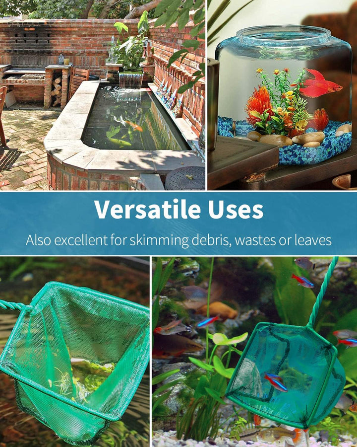 Aquarium Fish Net with Braided Metal Handle Square Net with Soft Fine Mesh Sludge Food Residue Wastes Skimming Cleaning Net for Fish Tanks Small Koi Ponds and Pools