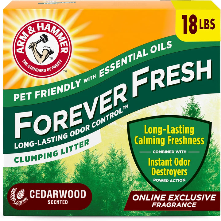 Forever Fresh Clumping Cat Litter Lavender, Multicat Cat Litter Odor Control 18Lb with 20% More Lavender Freshness, with Essential Oils