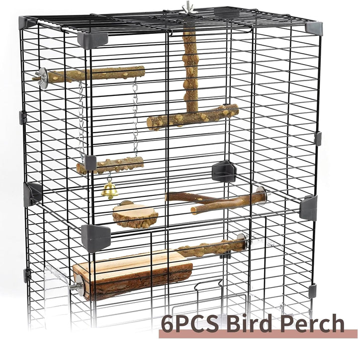 Bird Perches, 6Pcs Natural Wood Birds Stand Branch, Bird Perch Chewing Stick Cage Accessories Parrot Climbing Standing Branches Paw Grinding Fork Sets for Parakeet Lovebirds Cockatiels