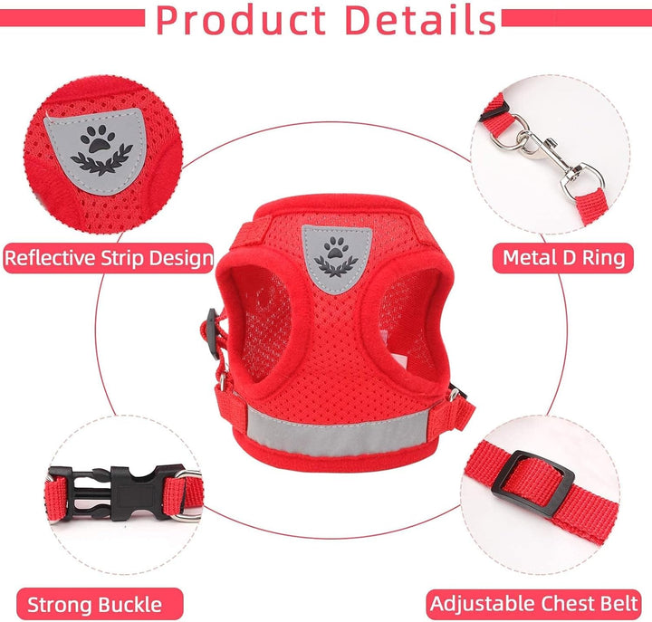 Cat Vest Harness and Small Dog Vest Harness for Walking, All Weather Mesh Harness, Cat Vest Harness with Reflective Strap, Step in Adjustable Harness for Small Cats (Red, XS)
