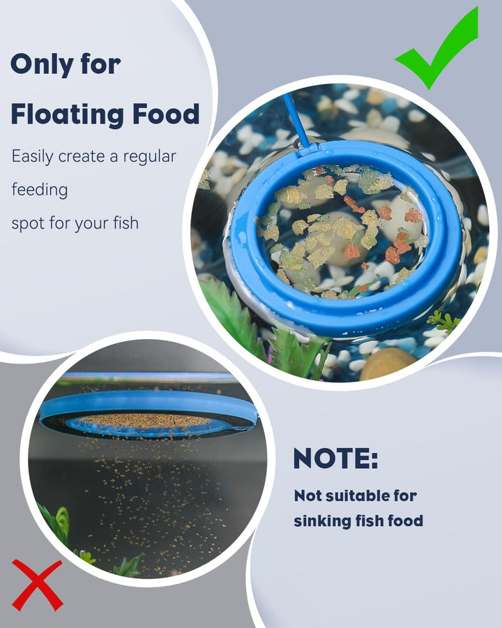 2 Pcs Fish Feeding Ring for Aquarium – round and Square Floating Food Feeder with Suction Cup for Betta, Goldfish, Guppy, Turtle & Small Fish