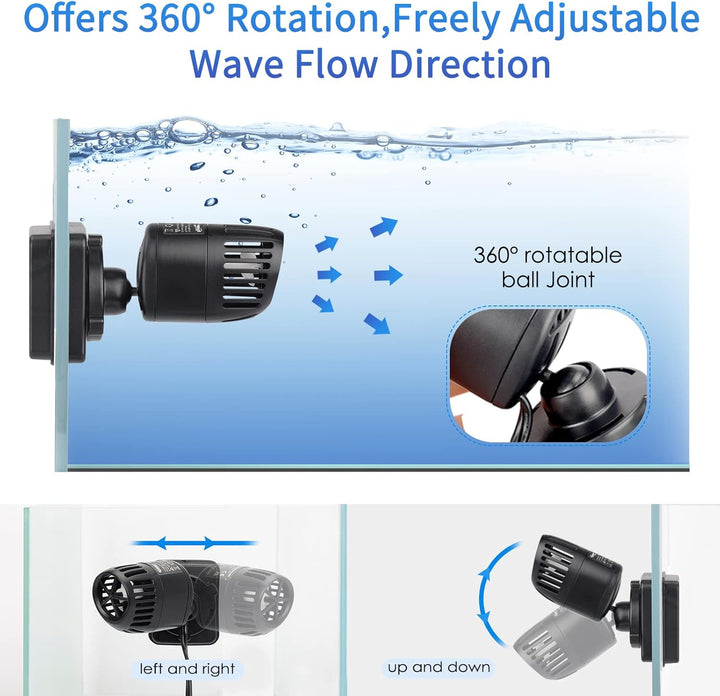 Mini Wave Maker for 15-40 Gallon Aquarium with Magnetic Mount Quiet Powerhead for Saltwater and Freshwater Fish Tank 530 GPH