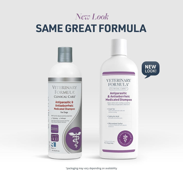 Clinical Care Antiparasitic & Antiseborrheic Medicated Dog Shampoo, 16 Oz – Paraben, Dye, Soap Free – Hydrating and Antifungal Shampoo for Dogs, White