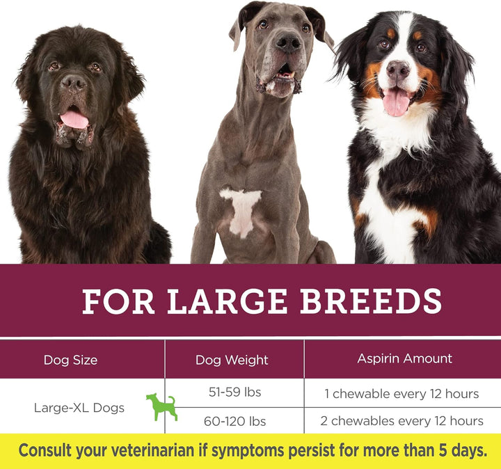 Canine Aspirin for Dogs | Fast Pain Relief | Large to X-Large Dogs | Liver Flavor | 120 Chewable Tablets
