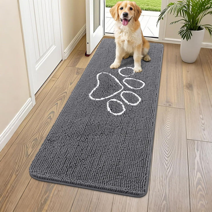 Dog Door Mat for Muddy Paws, Absorbent Dirt Trapper Non Slip Quick Dry Washable Chenille Mat for Mud Dogs, Entry Rug for Indoor and Outdoor (30X20 Inches, Grey)