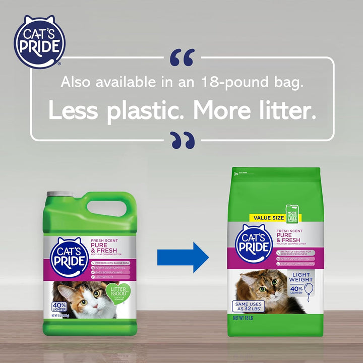 Premium Lightweight Clumping Litter: Pure & Fresh - up to 10 Days of Powerful Odor Control - Multi-Cat, Scented, 10 Pounds