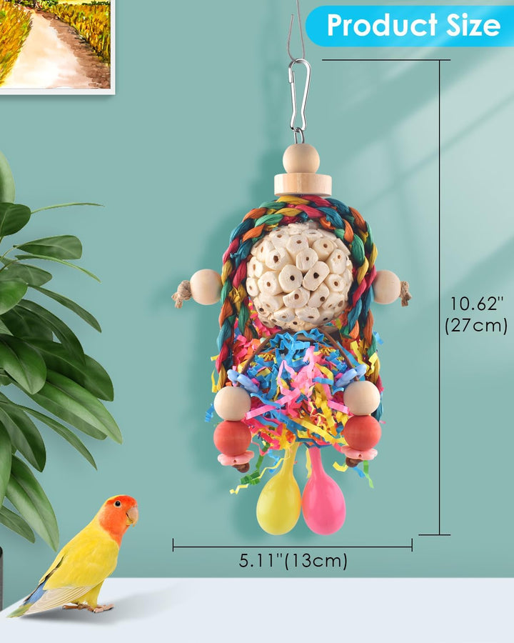 Conure Toys, 2PCS Bird Parrot Foraging Shredder Hanging Toys Sola Balls with Sand Hammer for Small Parrots Parakeets Conures Cockatiels Love Birds Cage Toy