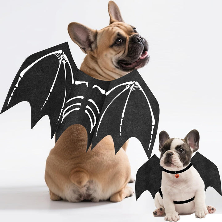 Large Dog Halloween Costumes, Adjustable Dog Bat Wings Costumes for Large Dogs with Pumpkin Bell Skeleton Print on the Back, Pet Costume Halloween Cosplay Party Dress Up, XL Black