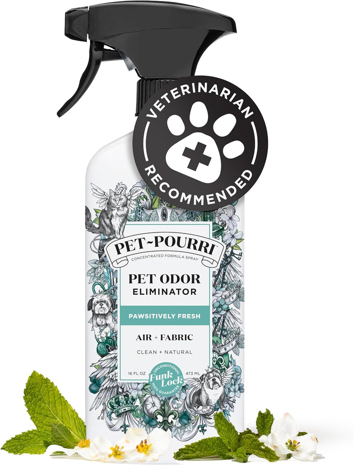 Pet-Pourri Pawsitively Fresh Pet Odor Deodorizer Spray, 16 Fl Oz, up to 800 Uses, Air + Fabric Odor Remover with Essential Oils & Plant Based Ingredients, Vet Recommended, Pineapple, Jasmine & Pear