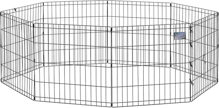 Folding Metal Puppy/Dog Exercise Pen, Indoor/Outdoor Playpen with Secure Door, Provides 16 Sq Feet of Play Space, 24-Inches Tall, Black E-Coated