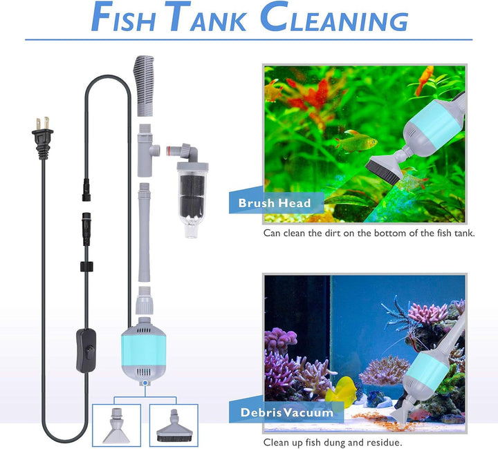 360GPH Electric Aquarium Gravel Cleaner, 5 in 1 Automatic Fish Tank Cleaning Tool Set Vacuum Water Changer Sand Washer Filter Siphon Adjustable Length 15W