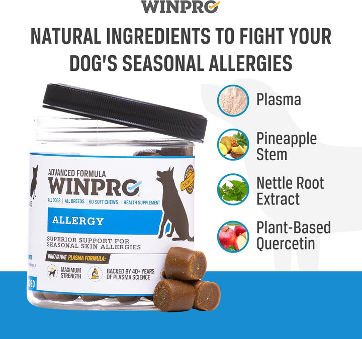 Dog Allergy Relief Chews – Plasma-Powered Soft Chews for Dogs – Grain-Free, Natural Blood Protein Supplements – Anti-Itch, Skin & Allergy Relief – 60 Chews, Made in the USA