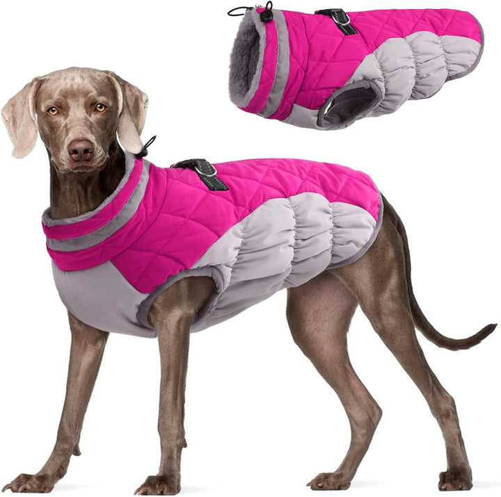 Dog Coat for Small Dogs,Waterproof Dog Winter Jacket with Harness Built in Puppy Cold Weather Coats Reflective Pet Vest with Zipper Warm Fleece Dogs Snowsuit Windproof Pink S