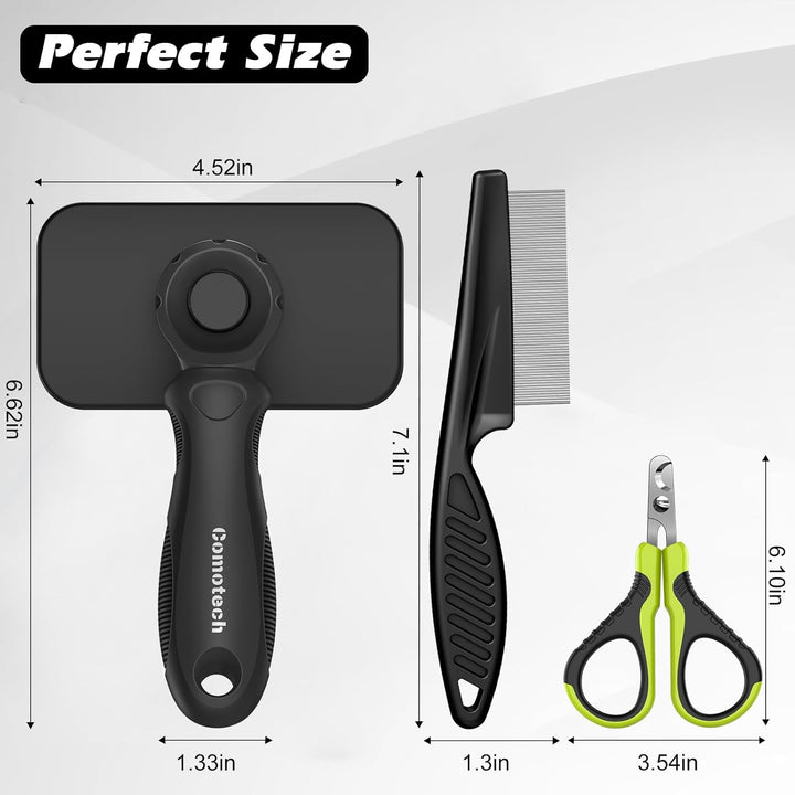 3PCS Cat Grooming Supplies,Cat Brush & Nail Clipper/Trimmer & Flea Comb for Shedding Indoor Cats Dogs and Small Animals - Meet All Your Pet'S Daily Grooming Needs - All in One Set (Black)