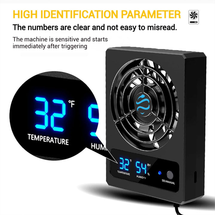 Reptile Ventilation Fan with Humidity Control & High Temp Alarm, Smart Hygrometer for Bearded Dragon, Leopard Gecko, Snake Tank – Quiet Fan with Dual LED Display for Reptile Enclosure