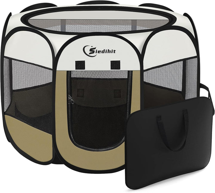 Dog Cat Playpen, Puppy Pet Playpen Indoor for Small Dogs Tent Crates Cage Outdoor, Portable Pop up Dog Kennel Playpen with Carrying Case for Dogs/Cats/Rabbits, Removable Zipper Top, Grey