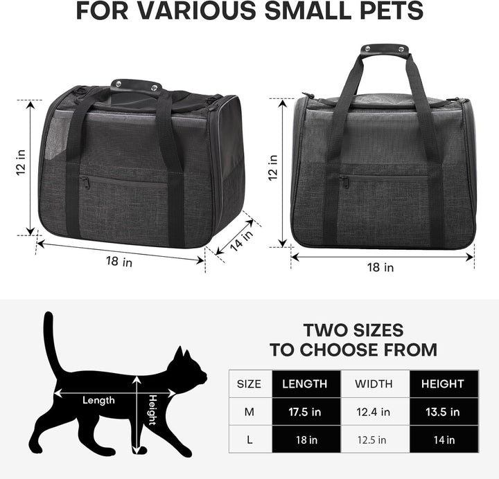 JUNGYOUN Premium ​Cat Carrier - ​Pet Carrier for Cat & Small Dogs up to 15Lbs - ​Airline Approved Travel Dog Carrier with Anti-Escape Zippers, Collapsible Travel Bowl & Padded Strap,Dark Grey