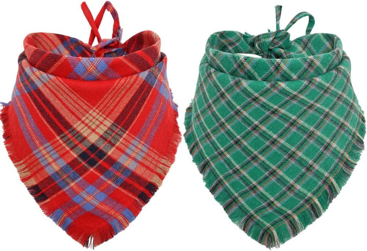 Fall Dog Bandana Autumn Thanksgiving Plaid Reversible Triangle Bibs Scarf Accessories for Dogs Pets