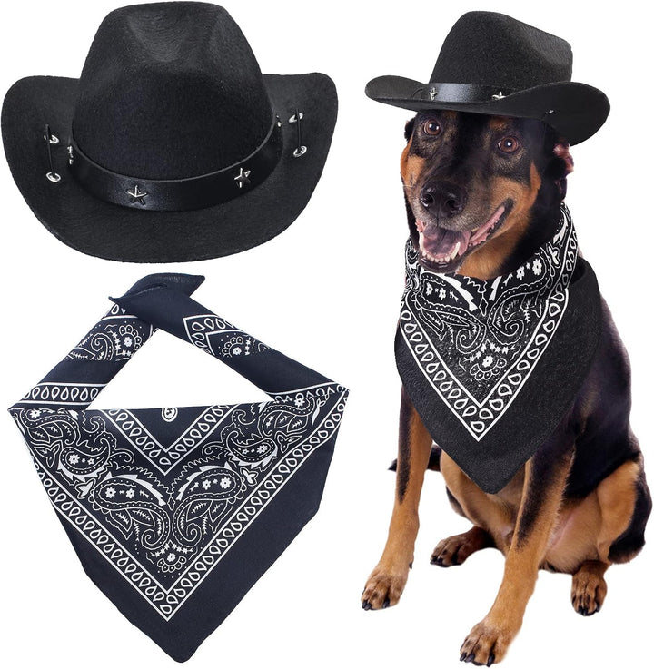 Pet Cowboy Costume Accessories - Dog Cat Pet Size Cowboy Hat and Bandana Scarf West Accessories for Puppy Kitten Party Festival and Daily Wearing Set of 2 (Coffee)