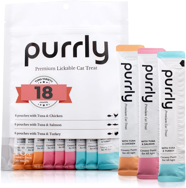 Healthy Premium Cat Treats Snack Topper Tuna Variety Bundle (90 Count) Lickable Wet Squeezable Hydrating Interactive Seafood Grain-Free Naturally Flavored Non-Gmo No-Preservative